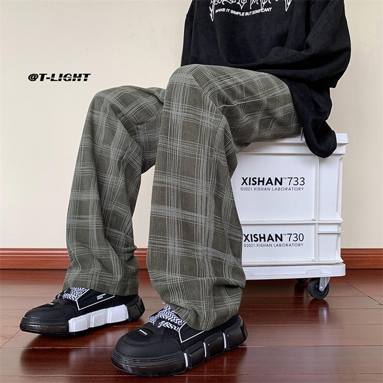 B221秋冬加绒格子灯芯绒休闲裤LK21163-常规P50控68加绒P60控78,男装休闲裤,电商B221