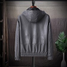 秋冬新款男潮风舒适皮夹克修身连帽男士休闲皮衣外套9955-P75，男装皮衣，电商A128