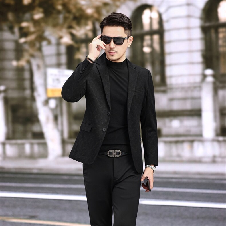 新款秋季新款男装西服弹力印花潮流便西休闲西装2308P180，男装西服，电商D225