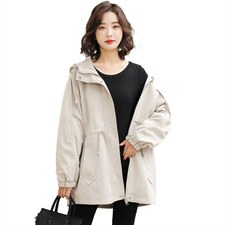 风衣女中长款2025春季新款韩版宽松连帽减龄休闲春秋工装chic外套，女装短外套，依万里