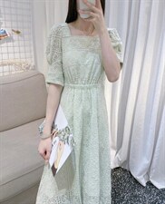 DINOBIENS【现货】夏季新款定制方领蕾丝连衣裙，女装连衣裙，迪诺比亚