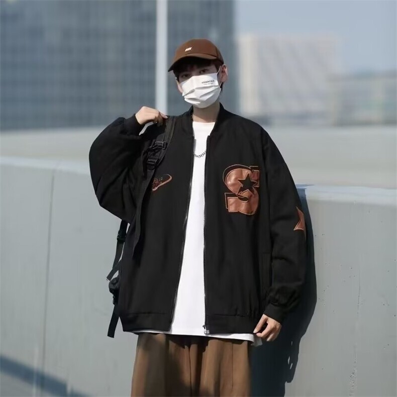美式复古棒球服棉服外套男春秋季新款飞行员嘻哈潮牌宽松立领夹克,男装夹克,星座1210-1