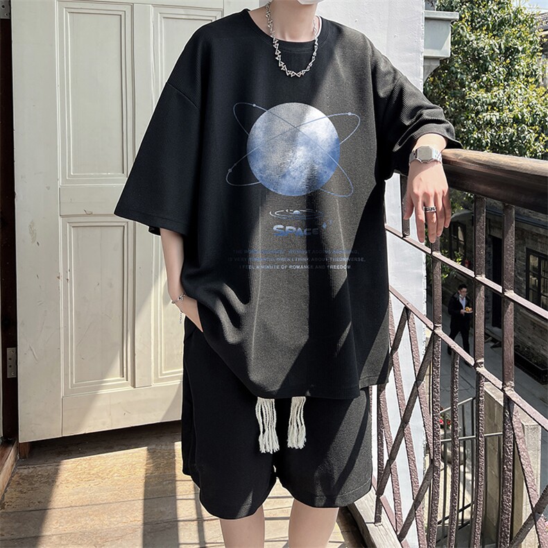 华夫格套装运动短袖t恤套装休闲两件套一套HZ84241-P44,男装T恤,电商A040