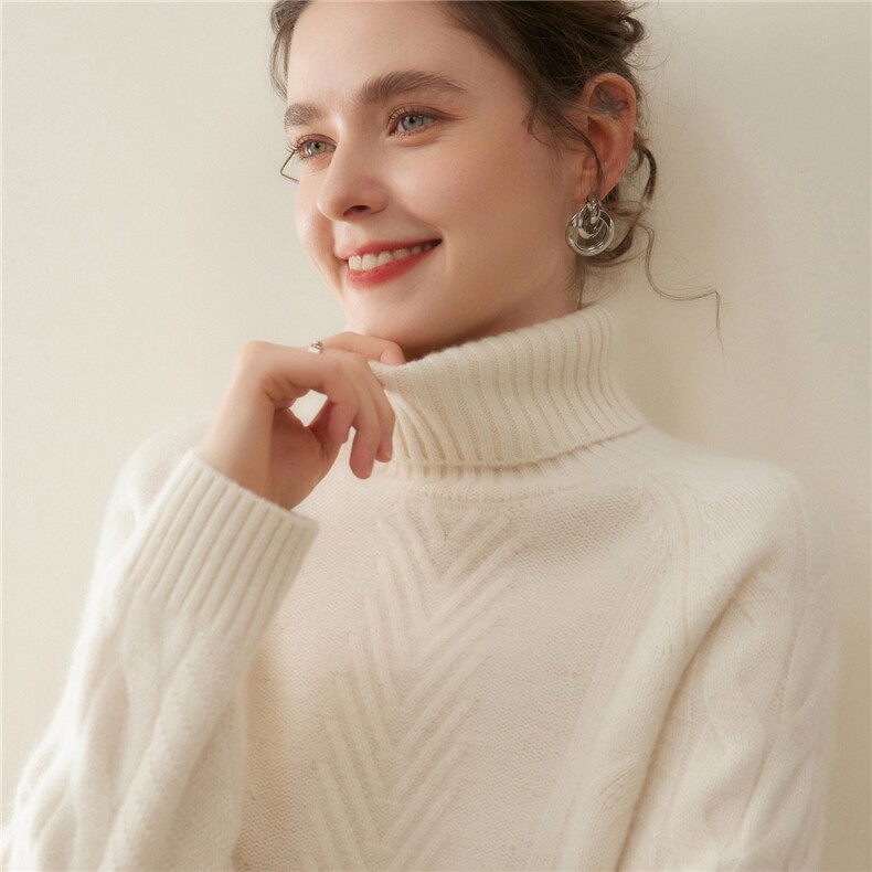 慵懒风纯色山羊绒针织衫女半高领简约长袖打底毛衣百搭羊毛衫新款,女装羊绒衫,暖凌绒