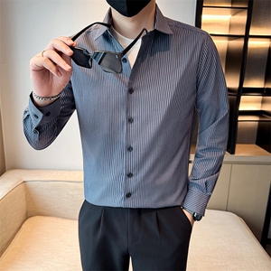 主推新款足货秋冬男士内搭长袖衬衫小伙店主条纹衬衣C601P48控78图片