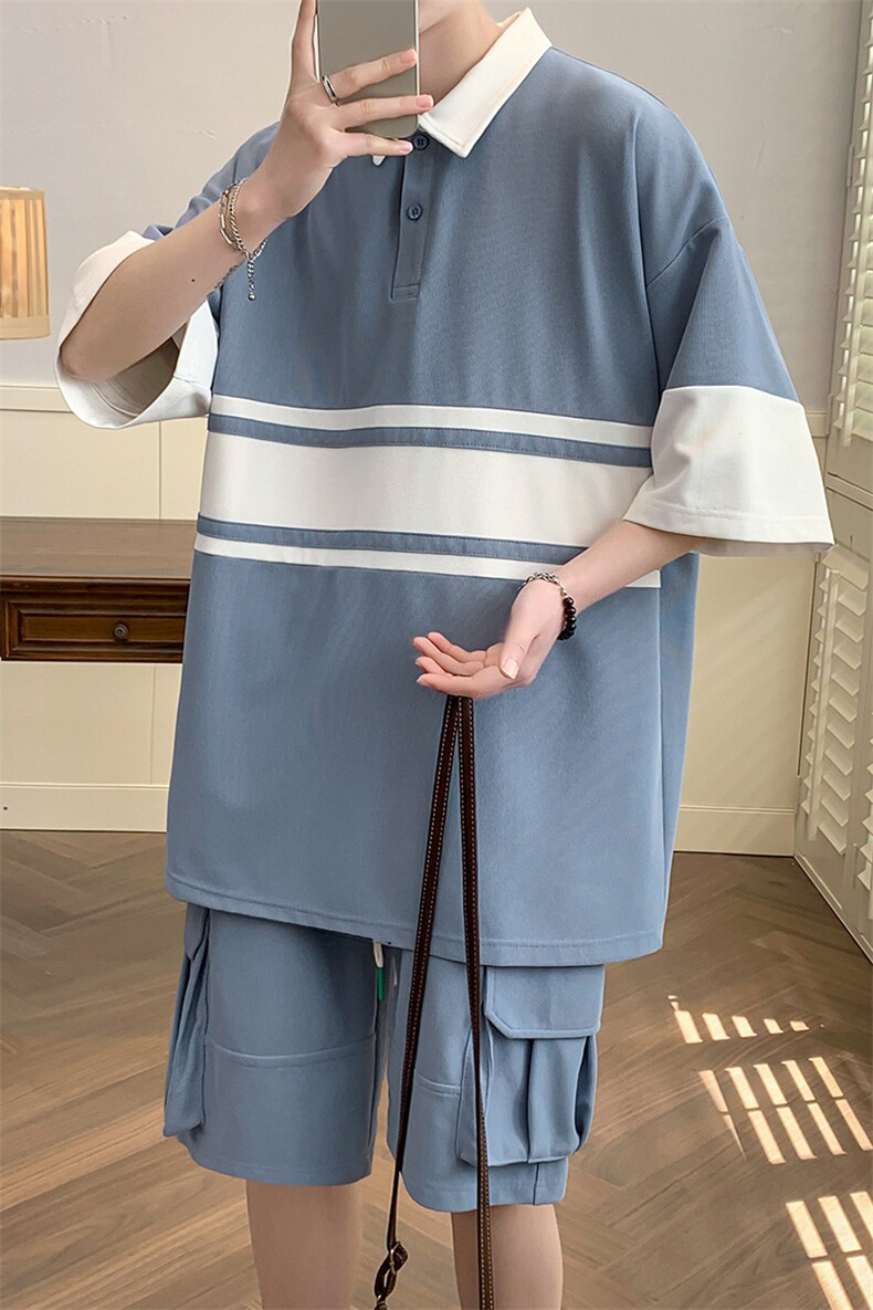 夏装新款潮简约时尚Polo衫宽松运动短袖套装男女6627-P65控价88,男装Polo衫,电商A441-1