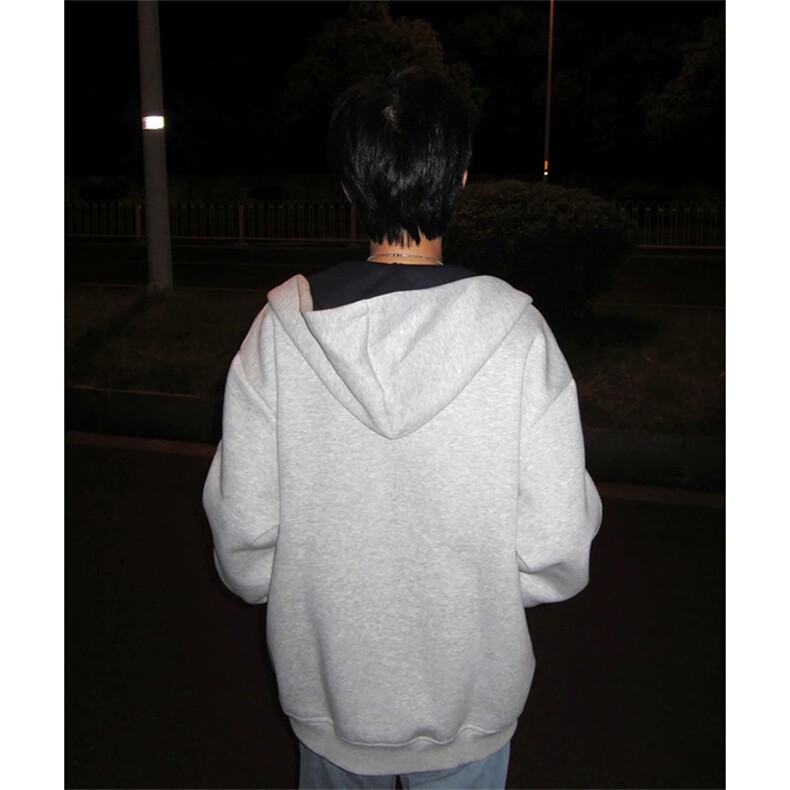 抖音得物高品质秋冬美式重磅宽松结构双面连帽印花卫衣外套AW6801,女装短外套,电商A443