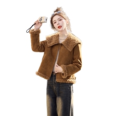 洋气减龄娃娃领皮毛一体羊羔毛外套女2025冬季新款加厚鹿皮绒上衣，女装棉衣/棉服，自然秀