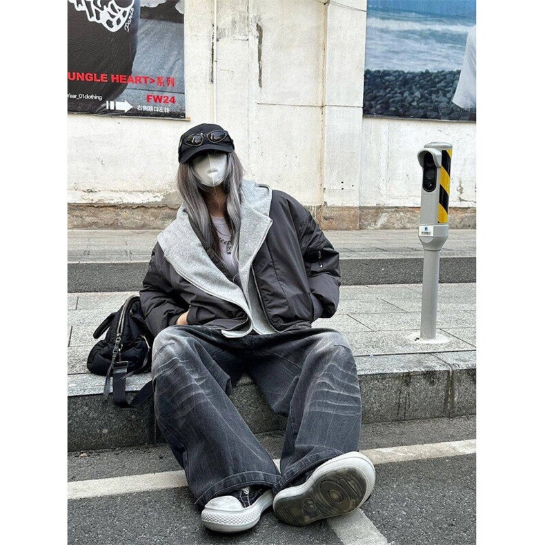 假两件连帽棉衣外套女冬季韩系复古时尚高级感棒球服宽松加厚棉服,男装夹克,星座506A