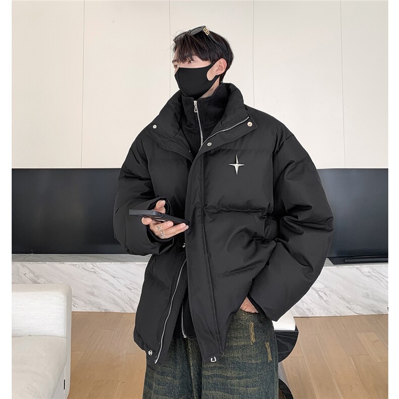 23冬装新款美式假两件四角星棉服情侣棉衣面包服外套男D331P138,男装棉衣,电商A335-1（原A458）
