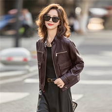 2025秋季新品时尚皮衣外套机车服，女装皮衣，1C078