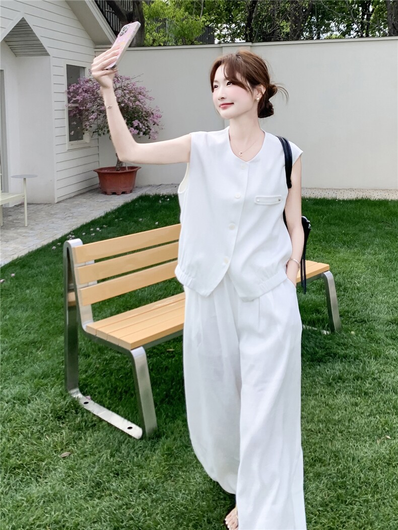 套装夏季新款女装时尚气质无袖马甲阔腿裤两件套,女装套装/套裙,诺蝶