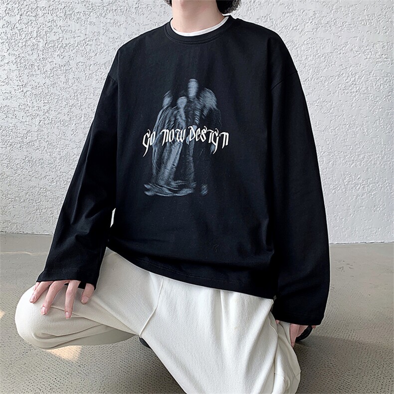 C010P28秋季港风潮流宽松长袖t恤打底衫男,男装T恤,星座1204-3