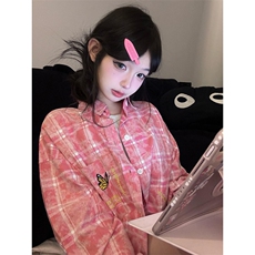 美式蝴蝶刺绣格子衬衫男秋季新款别致设计小众装衬衣外套CY14，男装衬衫，星座1116A（原606A-3）