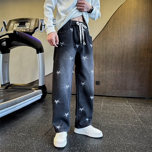冬季加绒牛仔裤 男士印花直筒裤加绒牛仔裤弯刀裤潮901N41加绒P68图片