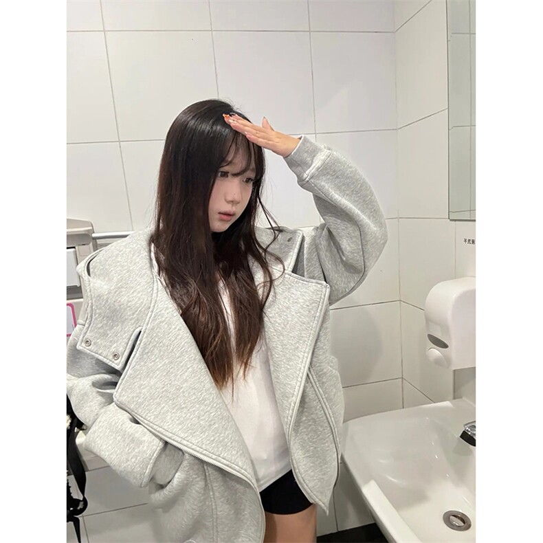 抖音得物品质26春装美式重磅结构斜拉链高领连帽卫衣开衫外套W61,女装短外套,电商A486-1