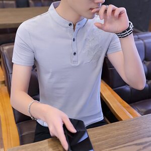 款8801夏装短袖t恤男装韩版纯棉男士立领POLO衫潮牌帅气图片