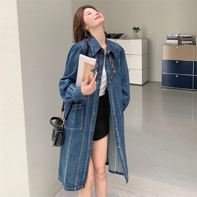 法式复古牛仔连衣裙女春秋2024新款收腰气质中长款衬衫裙，女装连衣裙，点滴