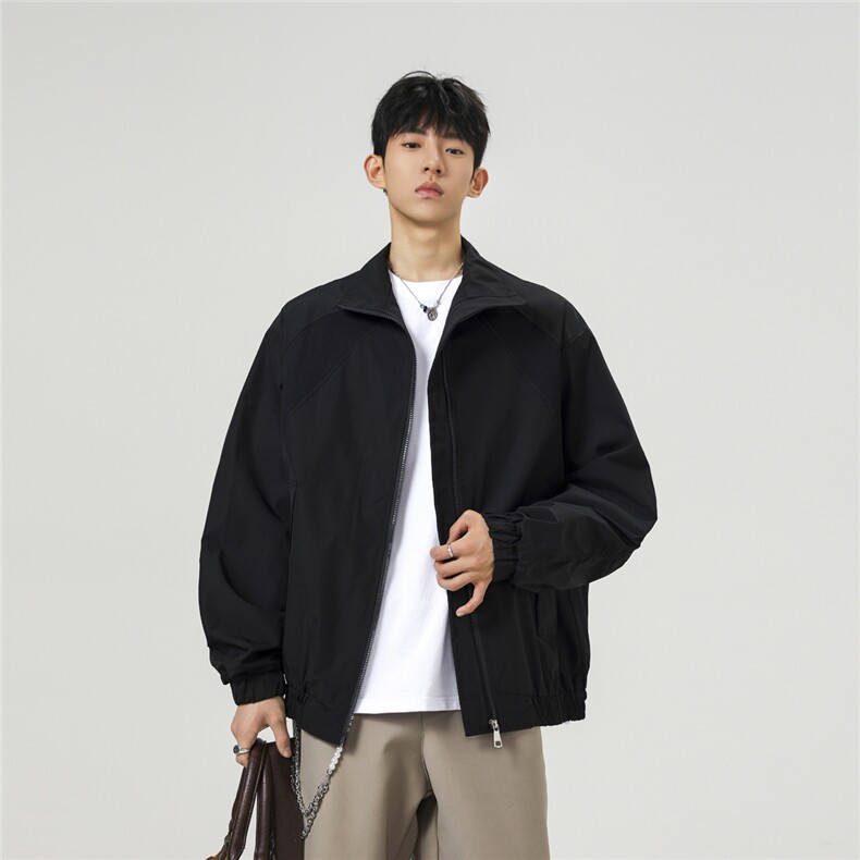 美式罗纹拼接袖子褶皱大码M-5XL教练夹克男JK78056P69控105,男装夹克,星座227-7