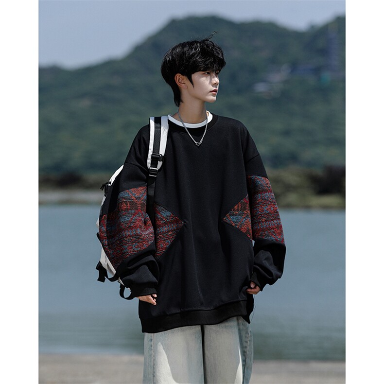 8XL-M春秋季圆领拼接撞色民族风卫衣男新款潮牌上衣服WY005P58,男装卫衣,电商B312