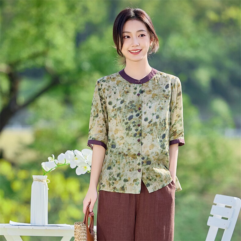 2026年夏季文艺风女短袖宽松苎麻文艺/优雅,女装衬衫,江南依恋