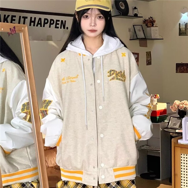 美式复古刺绣撞色棒球服外套新款秋季情侣小众夹克上衣HH017P65,男装夹克,星座1013-5