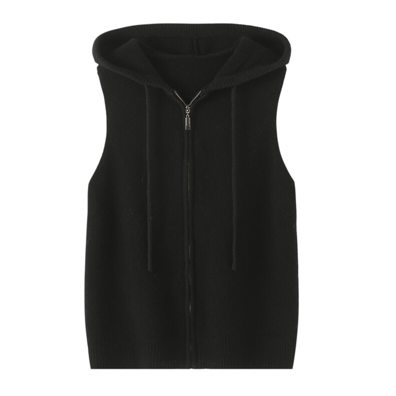 2024年秋冬季澳洲羊毛连帽抽绳无袖马甲，女装马甲，忠诺羊绒