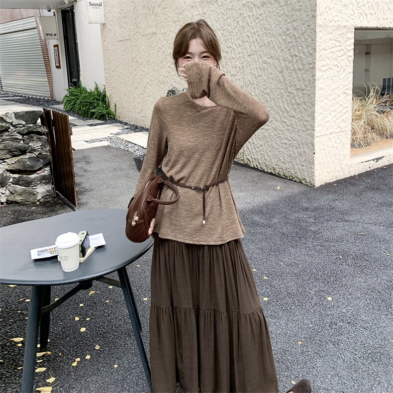 现货：秋装新款针织材质上衣＋半身裙套装2C135-8893P145K218,女装套装/套裙,2C135