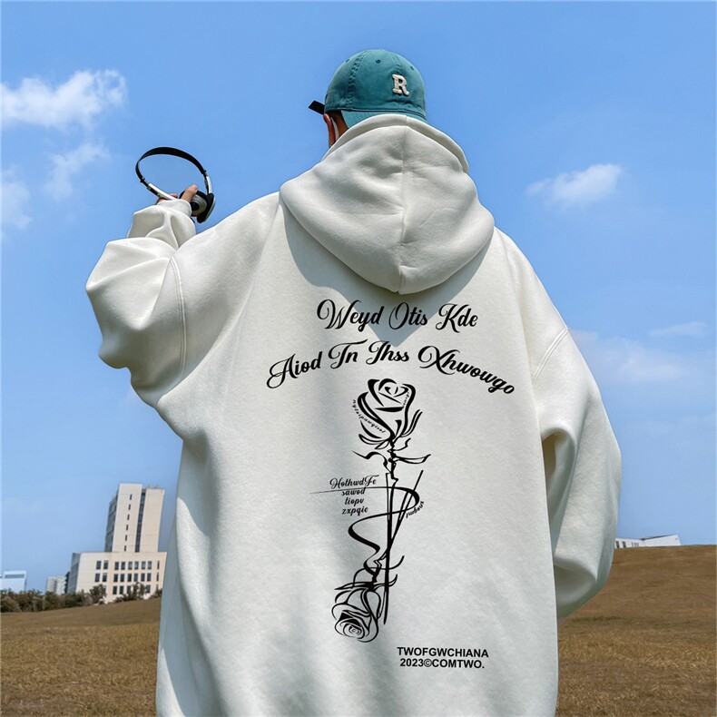 ！秋季重磅宽松大码港风玫瑰花印花连帽卫衣LW126-特p35,男装卫衣,星座508（原C305）
