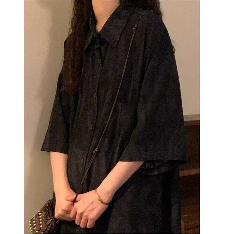 潮流百搭气质ins简约新款无品牌美式复古高级感小众花衬衫男女图片