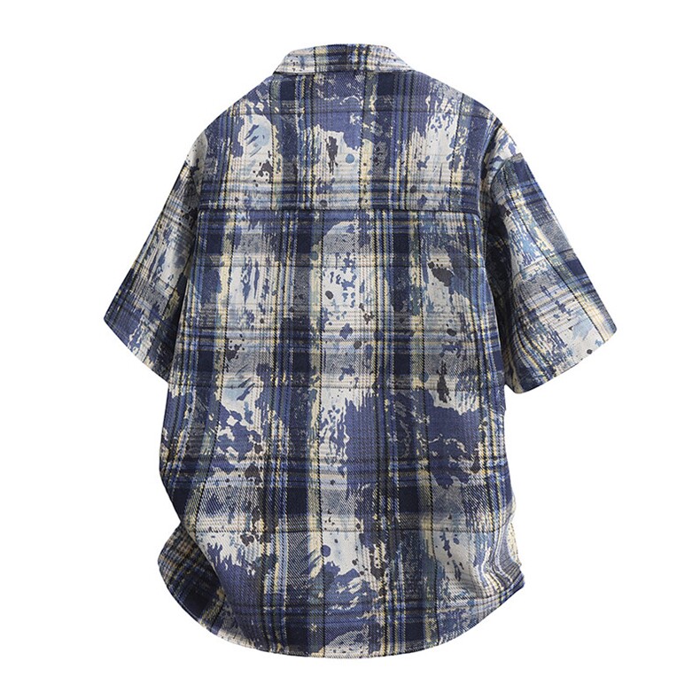 夏季数据短袖衬衣美式复古扎染格子半袖衬衫小众上衣CS2512P40,男装T恤,电商A128