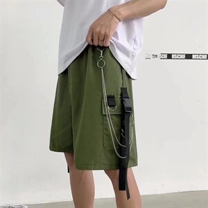 个性织带装饰日系复古宽松工装短裤送链条DG01P32图片