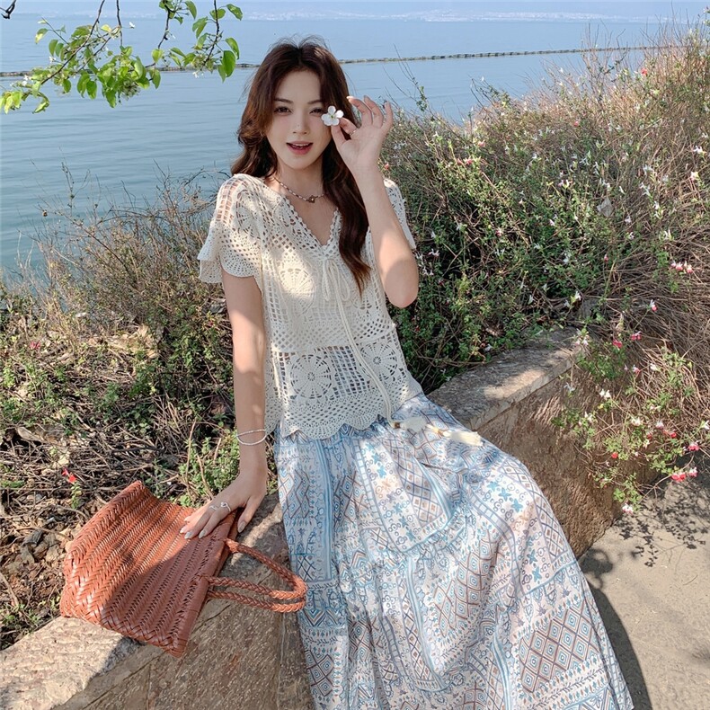 夏季蕾丝衫半身裙时尚两件套女,女装套装/套裙,秋水欣儿