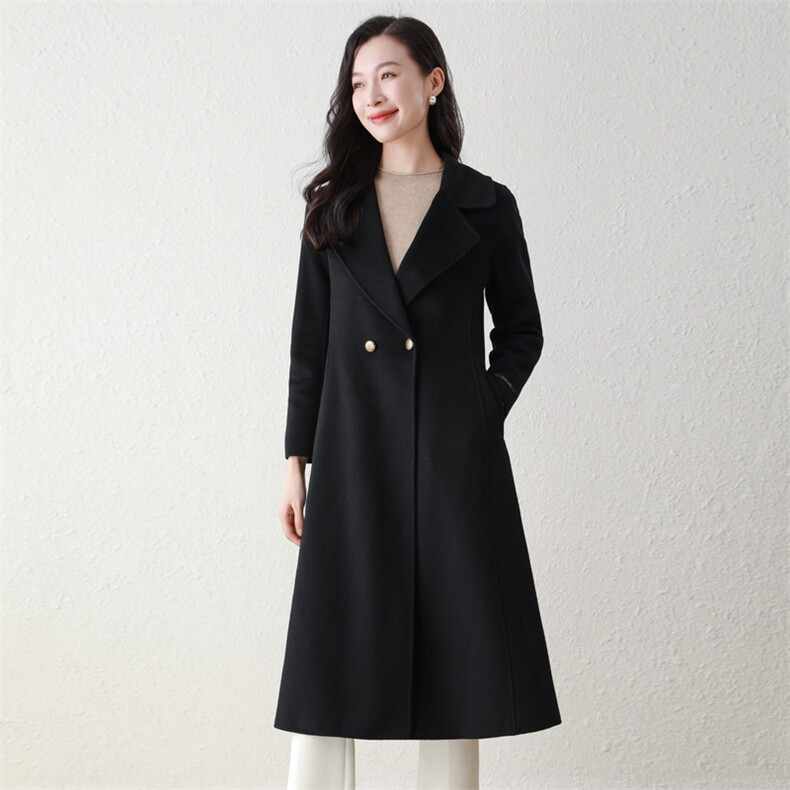 时尚百搭秋冬新款羊毛大衣女中长款双面毛呢修身外套气质显瘦风衣,女装双面呢大衣,阿舍尔精品