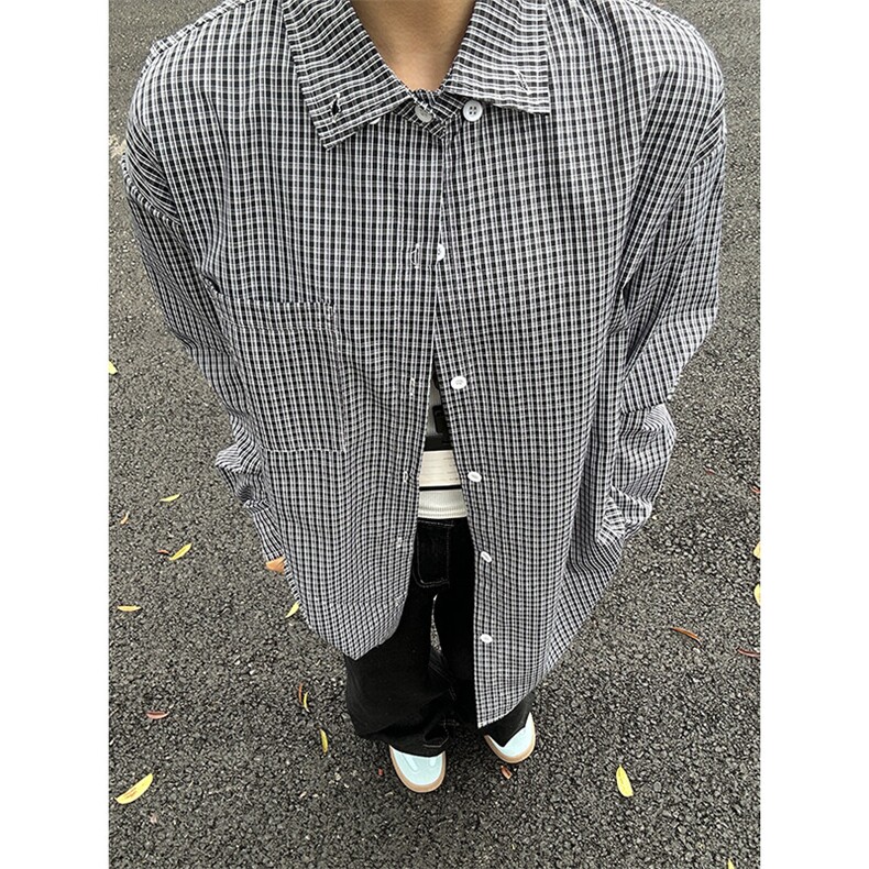 格子衬衫春夏美式格子衬衫港风情侣装休闲长袖衬衣CS276-P35,男装衬衫,星座301C-5