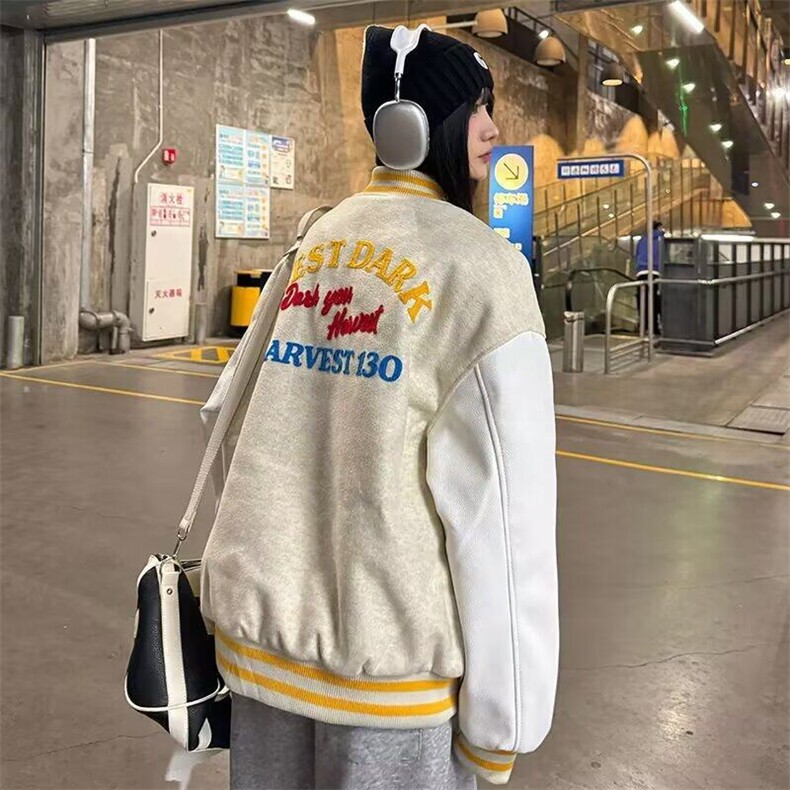高街撞色刺绣棒球服夹克男春秋新款潮牌宽松情侣外套J5782,男装夹克,星座1116A（原606A-3）
