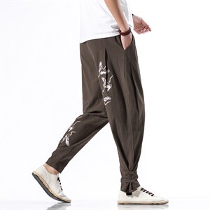 休闲裤男宽松风男款刺绣裤子大码灯笼裤哈伦裤小脚裤905P50，男装休闲裤，钱塘788(原4013)