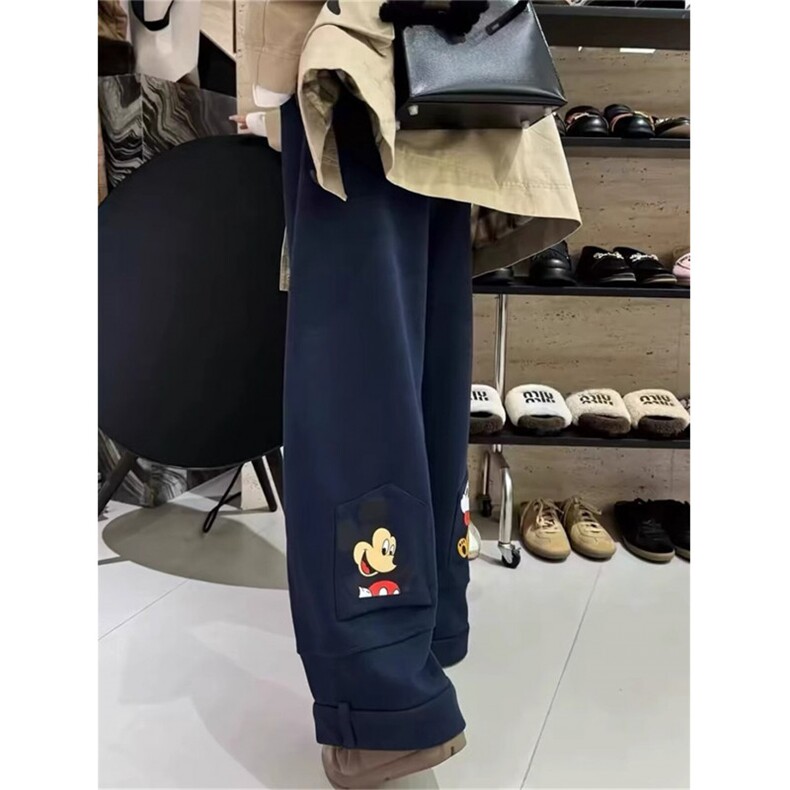 AK24048-P55卡通米奇加绒加厚卫裤女秋冬季2025新款宽松直筒阔腿,女装休闲裤,星座617A-2