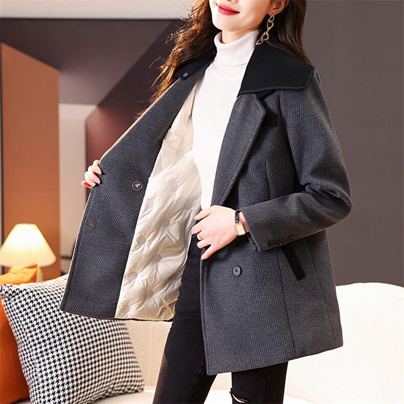 冬季2022新款小香风西装毛呢外套女赫本风高级感加厚羽绒服大衣,女装羽绒服,曼娅璐