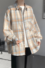 加绒衬衫男冬季新款港风宽松磨毛格子长袖衬衣JR02-特P35，男装衬衫，星座214-3