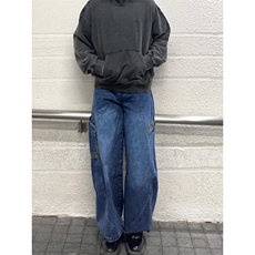 BOYUE帛跃日系复古牛仔裤男女高街解构设计弯刀裤港风潮流休闲裤，男装牛仔裤，四季星座505