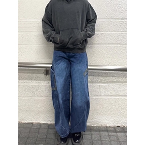 BOYUE帛跃日系复古牛仔裤男女高街解构设计弯刀裤港风潮流休闲裤图片