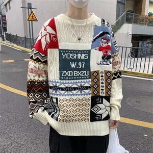 美式街头设计感圆领毛衣男慵懒风休闲针织衫 GM24 P52图片