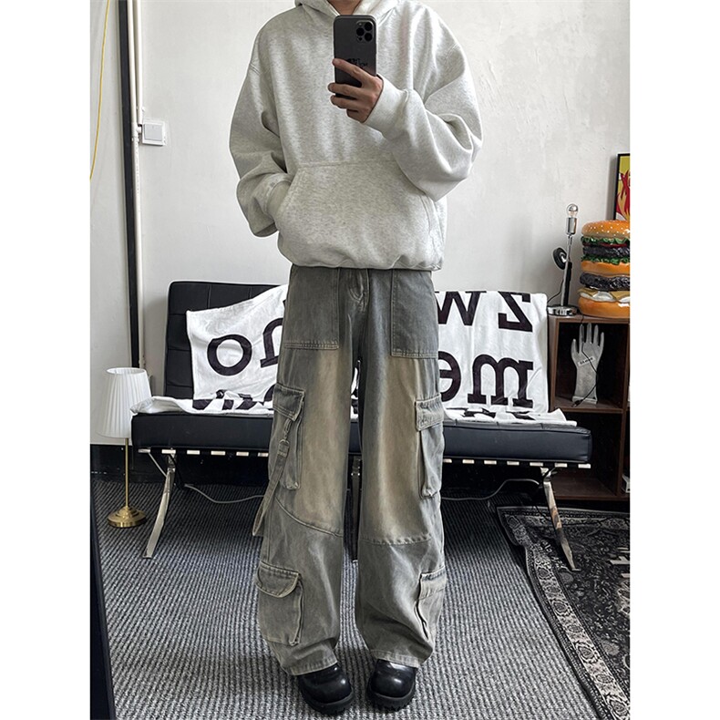 26春款工装风多口袋潮流百搭长裤个性小众设计牛仔裤K666TP65,男装牛仔裤,电商A102B