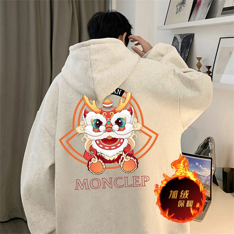 龙年卫衣冬季美式加绒加厚连帽卫衣外套DL1790常规特P35加绒特40,男装卫衣,电商A486