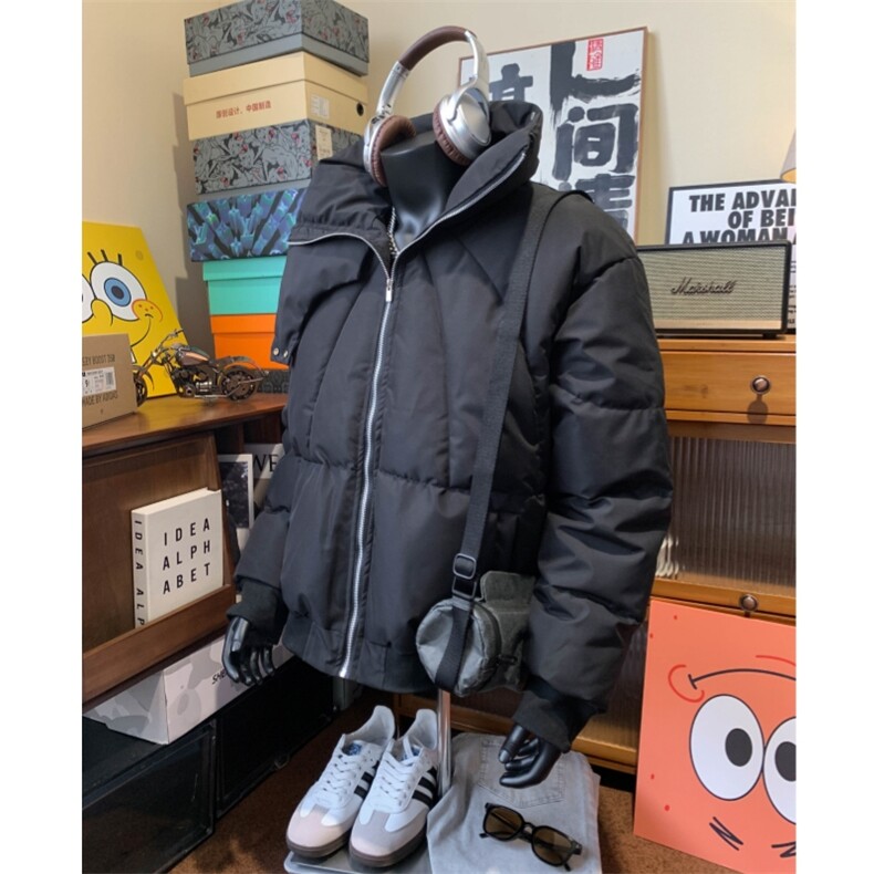 【现货】黑色连帽口罩棉服自制,男装棉衣,星座910A