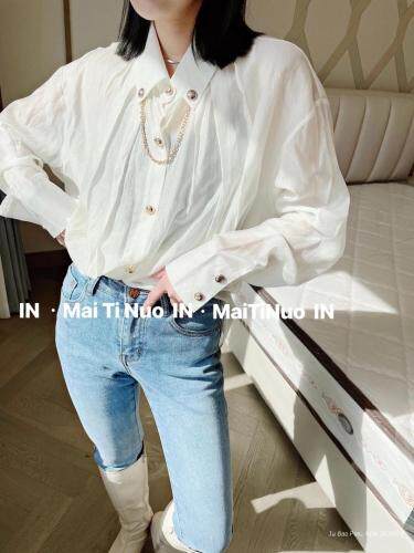 2021春装韩洋气金属扣下摆不规则衬衣女宽松打底，女装，麦缇诺