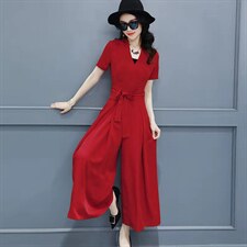 新款女装气质连体装简约V领收腰连体衣裤+抹胸，女装连体裤，美吧服饰