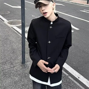 新中式男装风西装外套男休闲西服套装高级感立领垫肩中山装潮图片