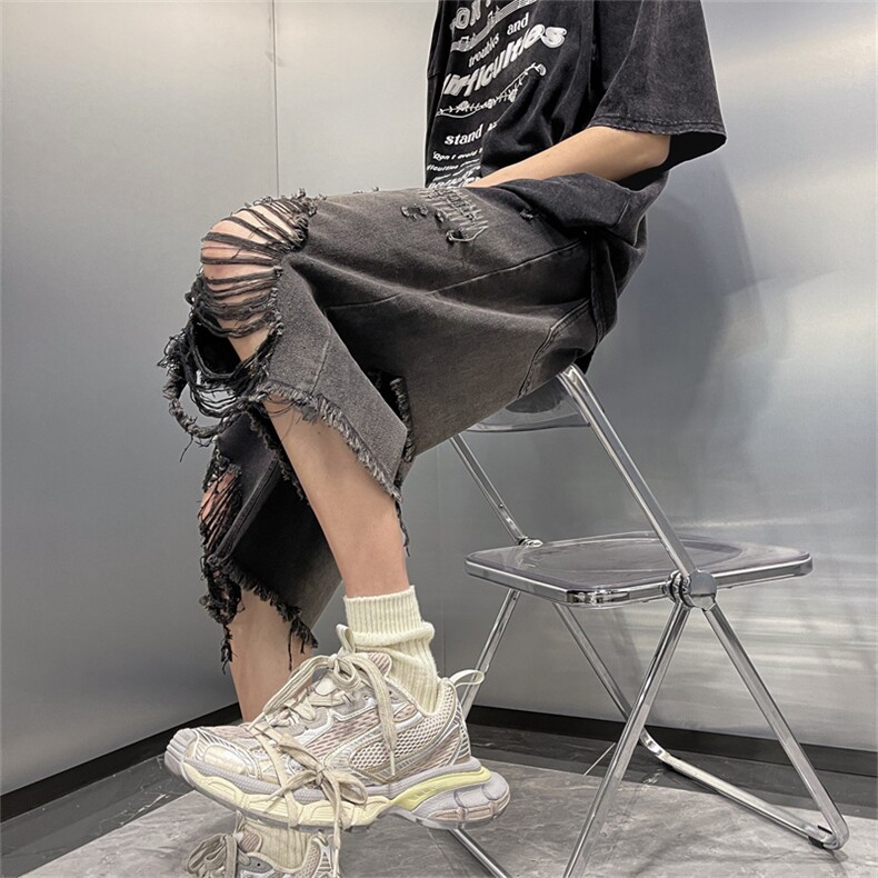 破洞牛仔短裤男士韩版潮流高街2024夏季新款ins五分裤RK1620-P40,男装牛仔裤,星座412-3